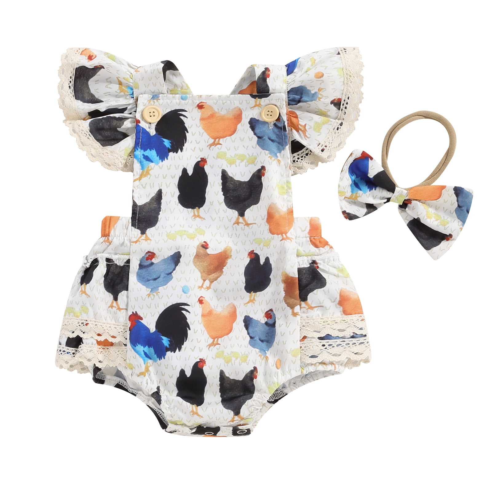 Newborn Baby Girl Farm Outfit Animal Chicken Print Romper Fly ...