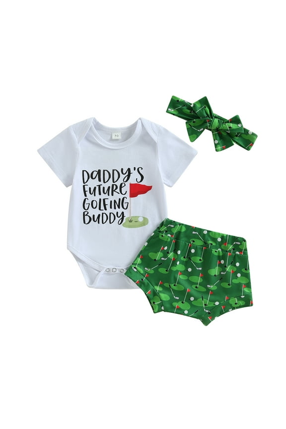 Newborn Baby Girl Fathers Day Outfit 6M 12M 18M 24M Daddys Girl Short Sleeve Romper Shorts Headband 3Pcs Summer Clothes Se