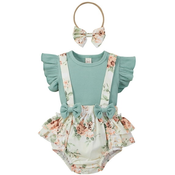 Newborn Baby Girl Floral Outfits Top T shirt Ruffle Shorts Clothes 3PCS Set 0-24M
