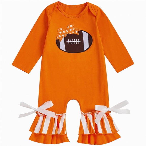 Newborn Baby Girl Football Outfit Game Day Rugby Long Sleeve Romper Ruffle Jumpsuit Infant Fall Winter Clothes