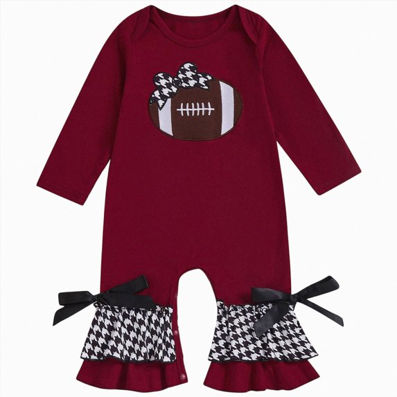 Newborn Baby Girl Football Outfit Game Day Rugby Long Sleeve Romper Ruffle Jumpsuit Infant Fall Winter Clothes