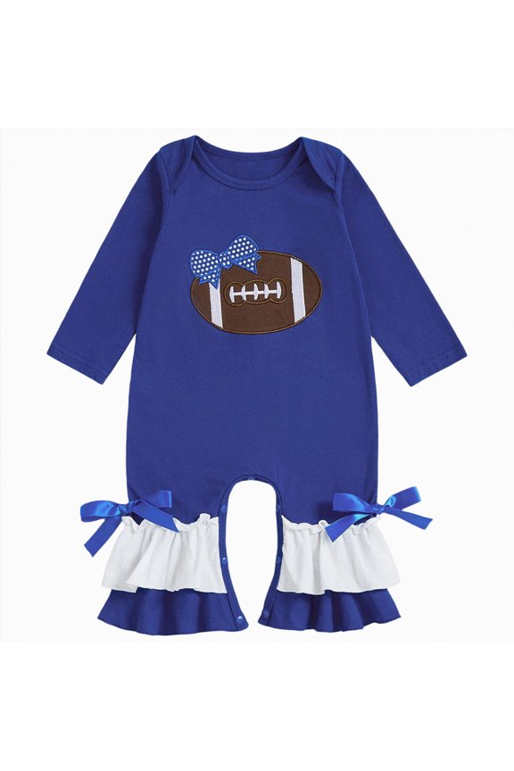Newborn Baby Girl Football Outfit Game Day Rugby Long Sleeve Romper Ruffle Jumpsuit Infant Fall Winter Clothes
