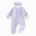 thumbnail image 1 of Newborn Baby Girl Going Home Outfit Print Footed Romper | Long Sleeve Zipper Jumpsuit, Infant Fall Winter Clothes, Mitten Cuffs, Ruffle, for 0-6M, 1 of 5