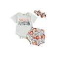 thumbnail image 1 of Newborn Baby Girl Halloween Outfit Hey Pumpkin Short Sleeve Romper +Shorts +Headband Set Infant Fall Cute Clothes, 1 of 7
