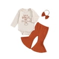 thumbnail image 1 of Newborn Baby Girl Halloween Outfits Long Sleeve Romper Tops Pumpkin Bell-Bottom Flare Pants Headband Infant Fall 3Pcs Clothes Set, 1 of 8