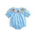 thumbnail image 1 of Newborn Baby Girl Halloween Smocked Pumpkin Outfit 3 6 12 18 Months 2T 3T Plaid Bubble Romper Embroidery Thanksgiving Fall Clothes, 1 of 8