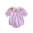 thumbnail image 1 of Newborn Baby Girl Halloween Smocked Pumpkin Outfit 3 6 12 18 Months 2T 3T Plaid Bubble Romper Embroidery Thanksgiving Fall Clothes, 1 of 8