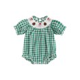 thumbnail image 1 of Newborn Baby Girl Halloween Smocked Pumpkin Outfit 3 6 12 18 Months 2T 3T Plaid Bubble Romper Embroidery Thanksgiving Fall Clothes, 1 of 8