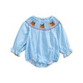 thumbnail image 1 of Newborn Baby Girl Halloween Smocked Pumpkin Outfit 3 6 12 18 Months 2T 3T Plaid Bubble Romper Embroidery Thanksgiving Fall Clothes, 1 of 7