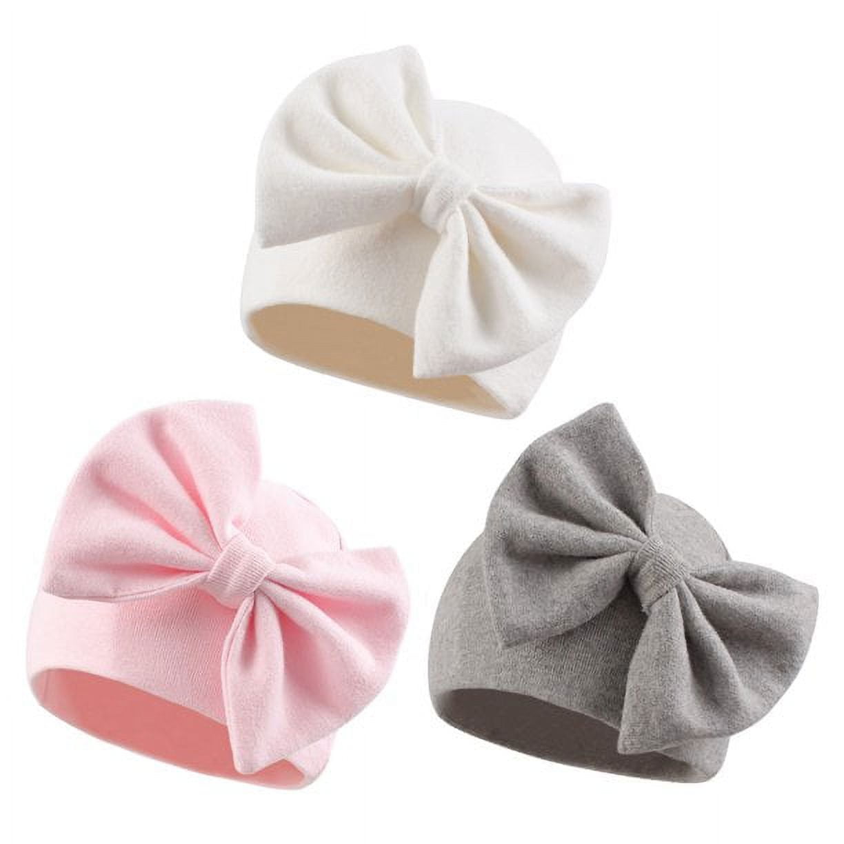 Newborn Baby Girl Hat Cotton Preemie Baby Bow Beanie Spring Infant Hats for  Girls 0-6 Months (Cream White+Pink+Light Purple,Preemie)