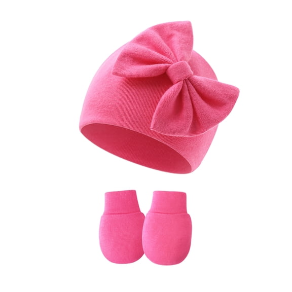 Newborn Baby Girl Hats and Mittens Set Cotton Bow Beanie Preemie Hats Infant Caps for Baby Girls