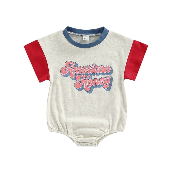 Newborn Baby Girl Independence Day Outfits 3M 6M 12M 18M Short Sleeve Romper Patchwork Onesie Bodysuit 4th of July Clothes