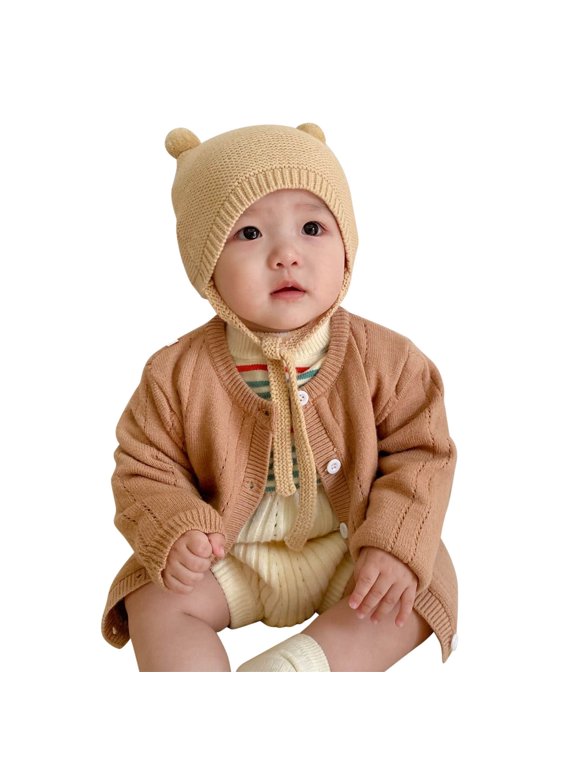 Newborn Baby Girl Knit Cardigan Sweater White Eyelet Button down Long Sleeve Lightweight Warm Top Solid Winter Coat Outwear