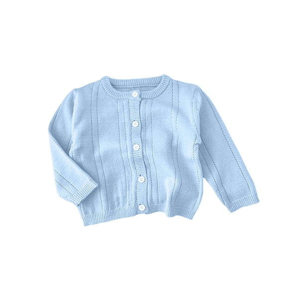 Newborn Baby Girl Knit Cardigan Sweater White Eyelet Button down Long Sleeve Lightweight Warm Top Solid Winter Coat Outwear