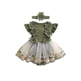 thumbnail image 1 of Newborn Baby Girl Lace Romper Dress 0 3 6 12 18 Months Short Sleeve Floral Ruffle Mesh Tutu Dress Cute Jumpsuits with Headband, 1 of 8