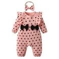thumbnail image 1 of Newborn Baby Girl Long Sleeve Heart Shaped Ruffle Romper and Headband Outfit Set Pink 6-9 Months, 1 of 6
