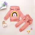 thumbnail image 1 of Newborn Baby Girl Long Sleeve Hooded Top Sweater Pullover Ruffle Pants Rainbow Outfits Set, 1 of 8