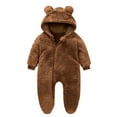 thumbnail image 1 of Newborn Baby Girl Long Sleeve Romper Jumpsuit Fleece Baby Winter Bodysuit Solid Color Snowsuit Fleece Lined Outfits Warm Hooded Zipper Romper Outerwear for Infant Jacket Brown 6 Months, 1 of 3