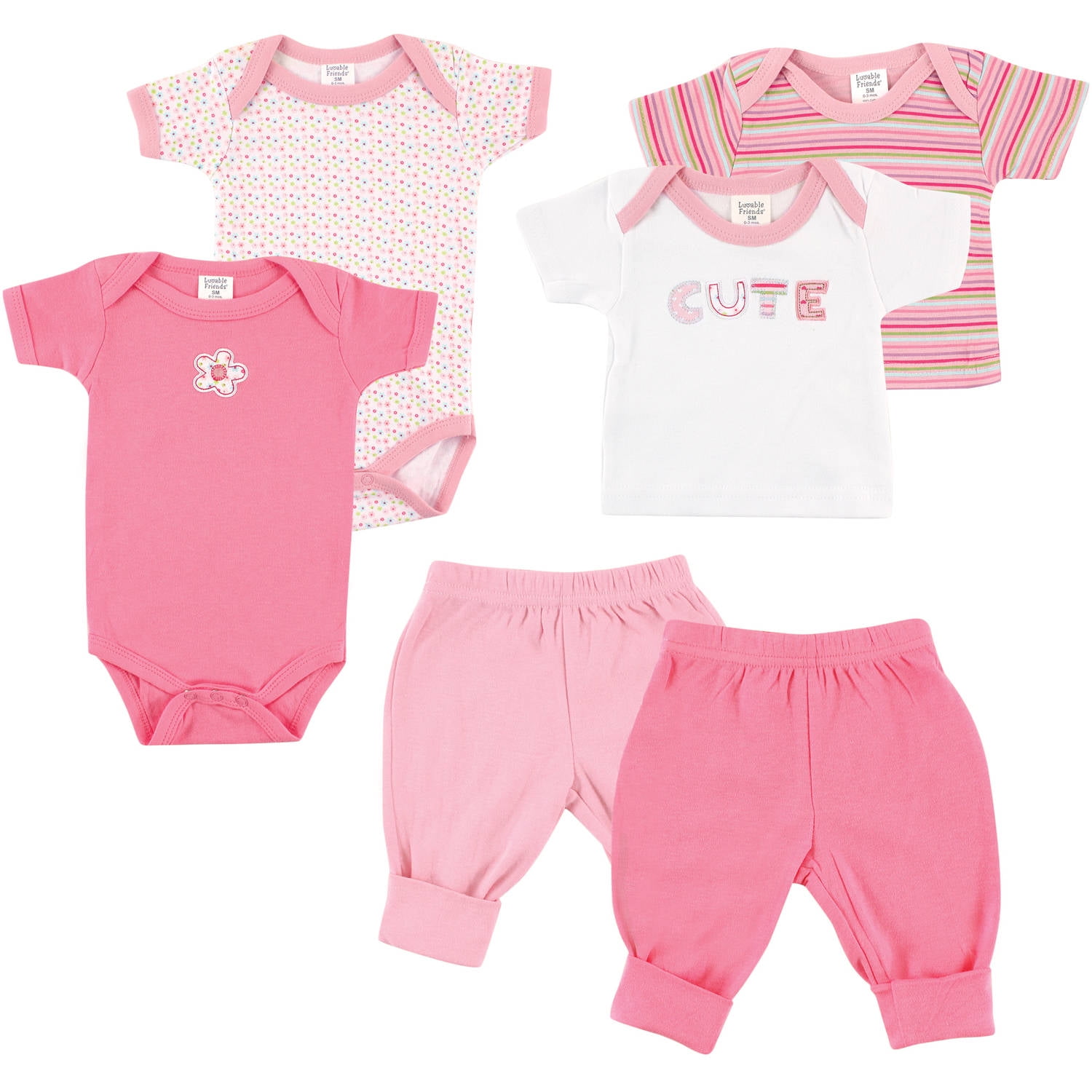 Newborn Baby Girl Mix & Match Layette Box 6Piece Set, Pink