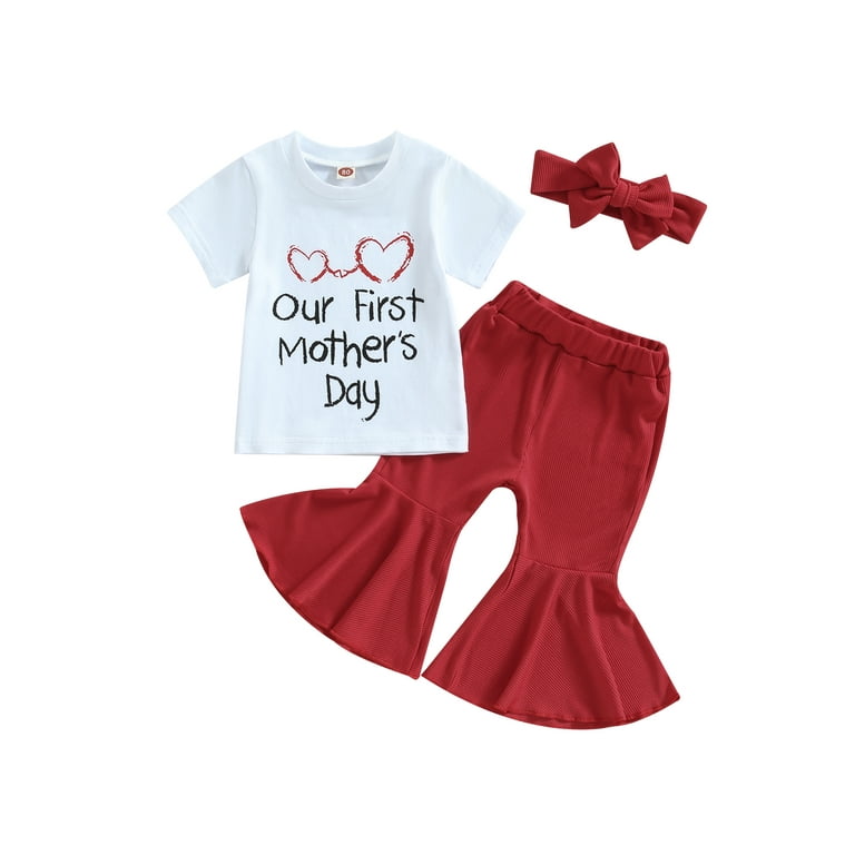 Newborn Baby Girl Mother s Day Outfit happy First Mothers Day Bell Bottom Pants Sets Clothes First Mother Day 3M 6M 12M 18M