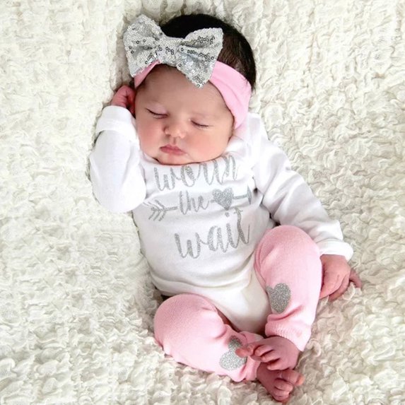 Newborn Baby Girl Outfit Letter Long Sleeve Romper Pants Set Cute Infant Fall Clothes 3pcs