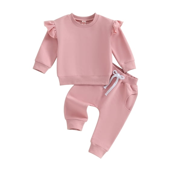 Newborn Baby Girl Outfit Long Sleeve Pullover Ruffled Sweatshirt Long Pants 2Pcs Infant Fall Winter Clothes