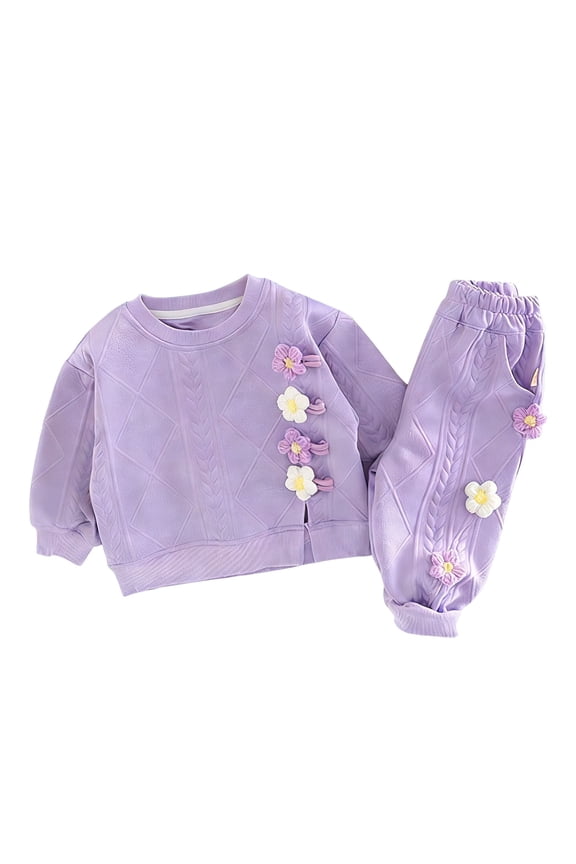 Newborn Baby Girl Outfits 3D Floral Embroidery Two Tone Floral Spring Two Piece Set Cute Clothes For Girls Purple 3 Y-4 Y