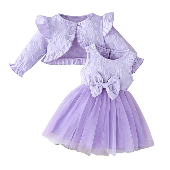 Newborn Baby Girl Outfits Outfits for Baby Girls, Girls Solid Color Sleeveless Mesh Skirt With Textured Pattern Long Sleeved Jacket Fashionable
