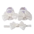 thumbnail image 1 of Newborn Baby Girl Princess Mary Jane Shoes Infant Bowknot Wedding Dress Flat Shoes with Headband Baby Girl's Baptism Christening Shoes Set, 1 of 9