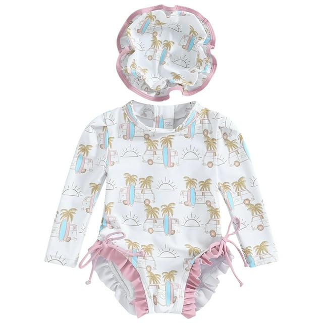 Newborn Baby Girl Rash Guard Swimsuit Long Sleeve Bathing Suit Infant