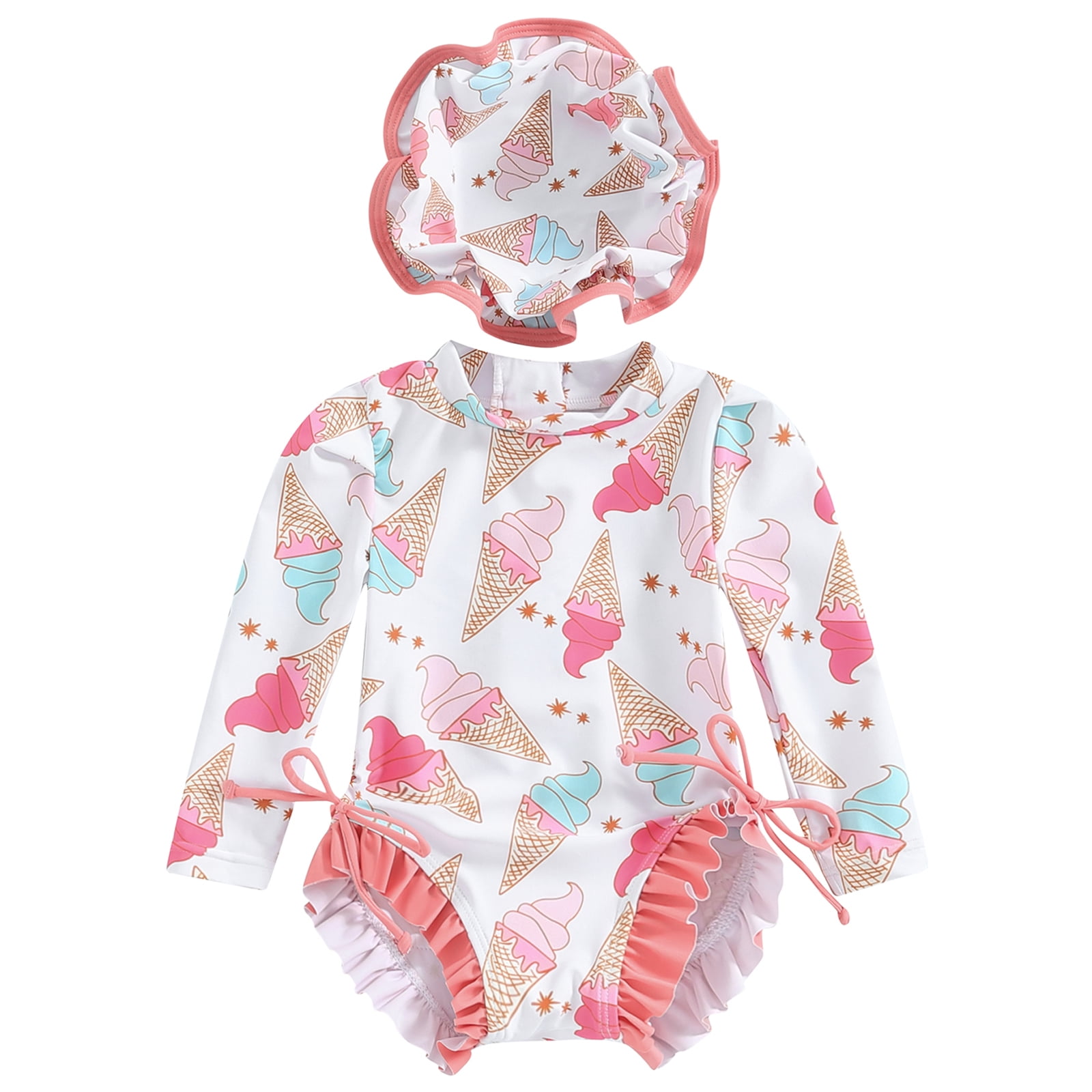 Newborn Baby Girl Rash Guard Swimsuit Long Sleeve Bathing Suit Infant