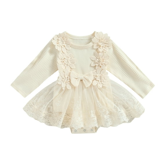 Newborn Baby Girl Romper Dress 3M 6M 12M 18M Ruffle Long Sleeve Ribbed Knit Overall Skirt Headband Infant Fall Winter Clothes