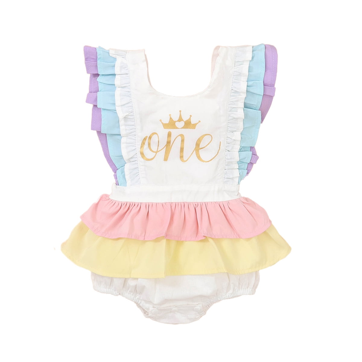 Baby Girl 1st Birthday Romper Dress - Ruffle Sleeveless Tutu Jumpsuit - Cake Smash Outfit - Sizes 0-24 Months 4 thumbnail image