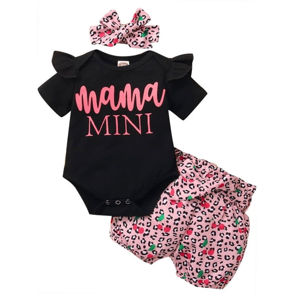 Newborn Baby Girl Romper One-piece + Pink Leopard Shorts Pants Outfits Clothes Set 0-18M