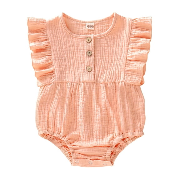 Newborn Baby Girl Romper Ruffle Sleeve Jumpsuit Baby Girl Bodysuit Infant Girl Summer Clothes Pink 0-3 Months