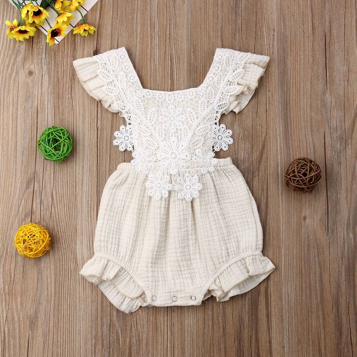 Ruffle White Lace Onesie For Baby Girl Luna Schiffli Floral Ruffle