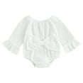 thumbnail image 1 of Newborn Baby Girl Ruffle Long Sleeve Romper 3M 6M 12M 18M  Bowknot Cotton Linen Onesie Bodysuit Cute Fall Outfit Clothes, 1 of 10