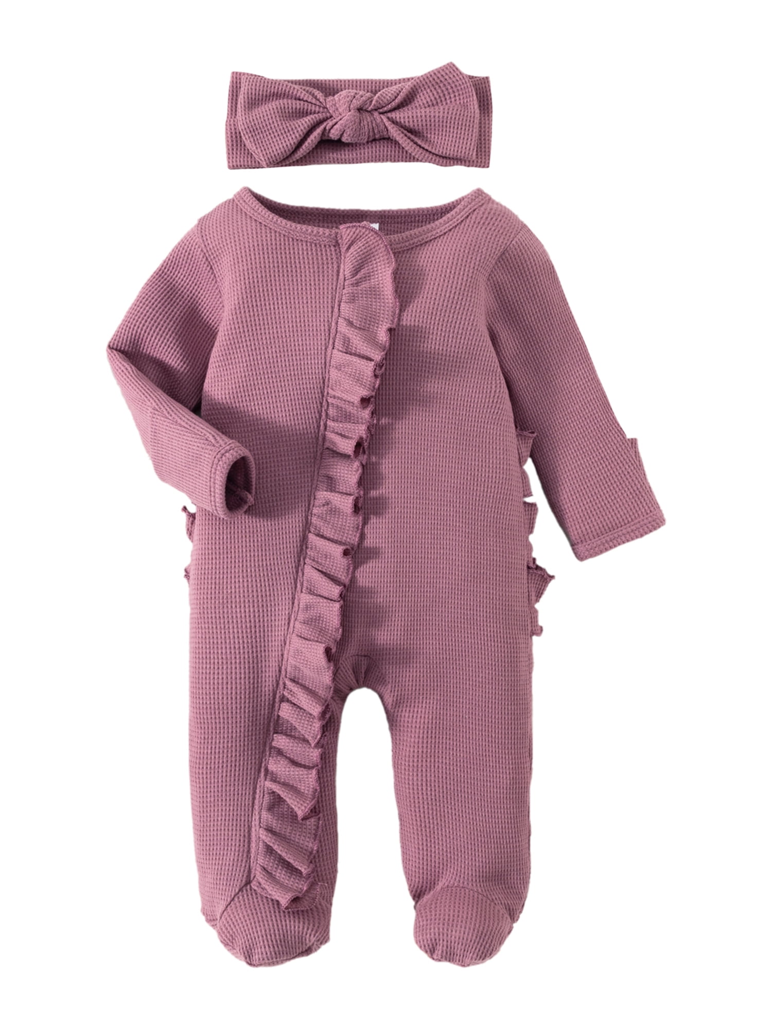 Newborn Baby Girl Ruffle Romper Knit Sweater Onesie Jumpsuit Long Sleeve Zipper Onesie Solid Fall Winter Outfits