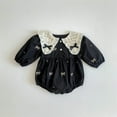 thumbnail image 1 of Newborn Baby Girl Ruffles Cute Cute Bow Print Jumpsuit Bodysuit, 1 of 7