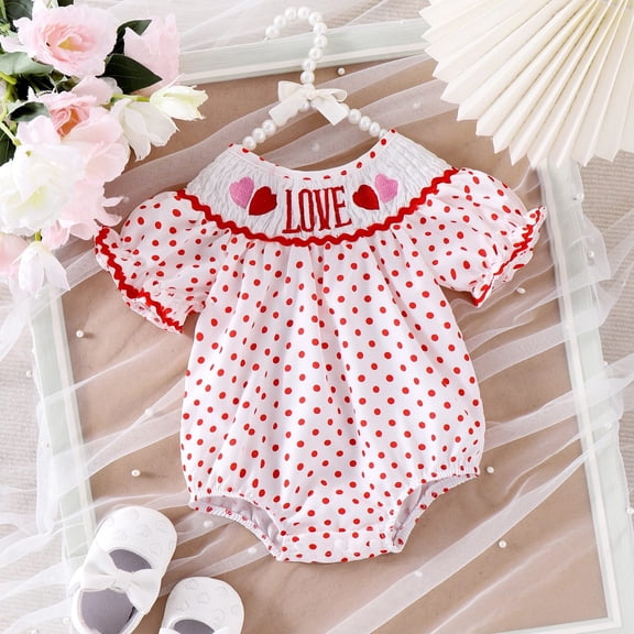 Newborn Baby Girl Ruffles Cute Cute Red Polka Dots Point Jumpsuit Bodysuit
