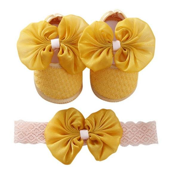 Newborn Baby Girl Shoes+2pcs Headband,Infant Toddler Soft Sole Crib Princess ShoesShoe upper material: Satin Cloth, Sole Material:Cotton Fabric