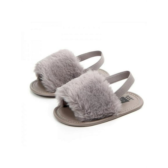 Newborn Baby Girl Shoes Plush Soft Sole Crib Faux Fur Slippers Pram Sandals