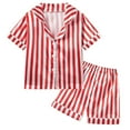 thumbnail image 1 of Newborn Baby Girl Silk Pajamas 2 Piece Sleepwear Pjs Set Striped Short Sleeve Button Down Shirt Shorts Satin Nightwear, 1 of 7
