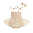 thumbnail image 1 of Newborn Baby Girl Sleeveless Bubble Romper Cotton Tutu Dess Bodysuit with Headband Set Summer Clothes Outfit, 1 of 7
