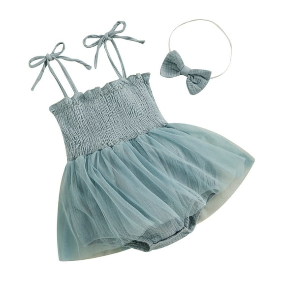 Newborn Baby Girl Sleeveless Bubble Romper Dress Cotton Tutu Tulle Skirt Hem Bodysuit with Headband Set Summer Clothes