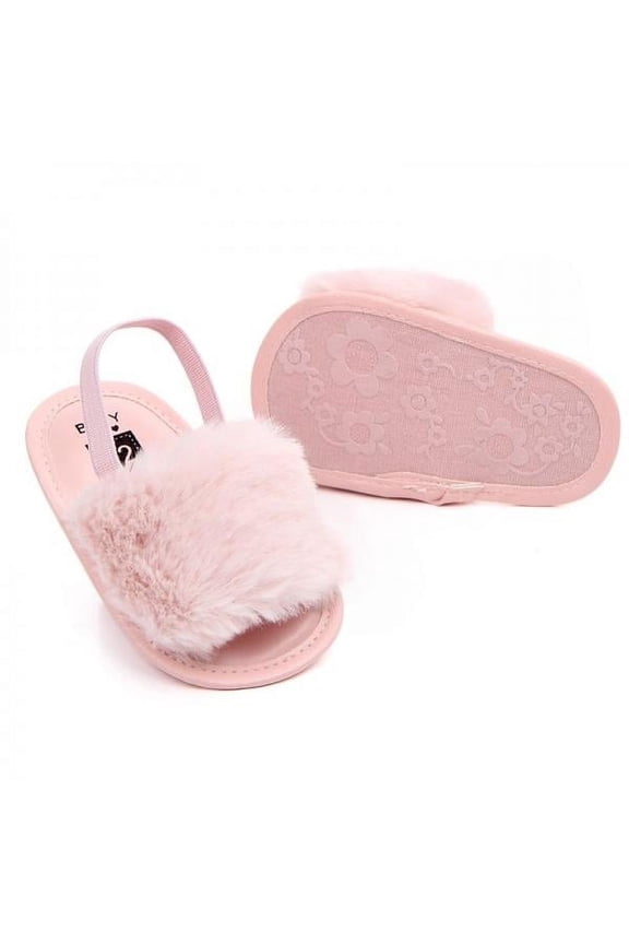 Newborn Baby Girl Soft Sole Plush Faux Fur Slippers Pram Sandals