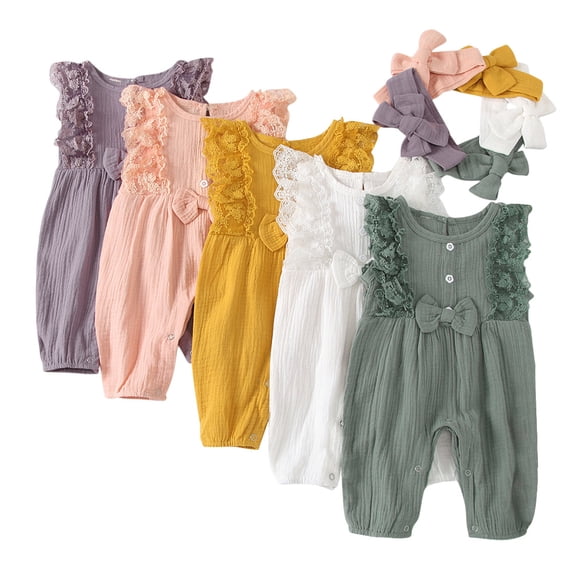 Newborn Baby Girl Solid Ruffle Sleeveless Romper Jumpsuit Bodysuit Summer Outfits Clothes