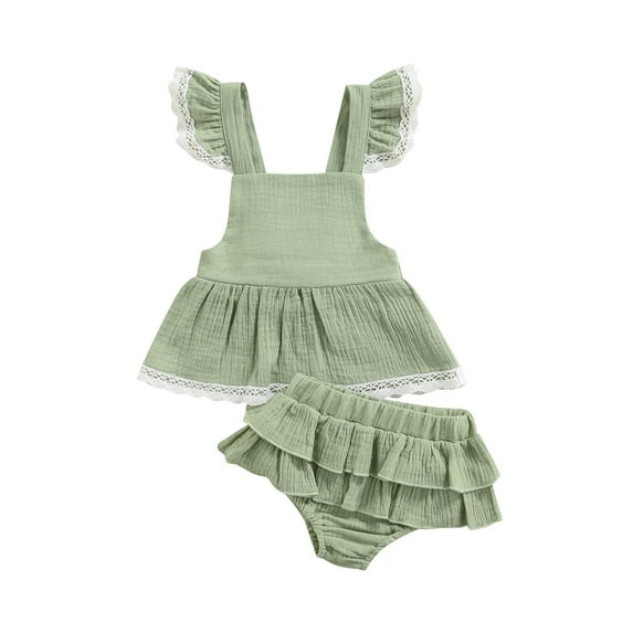 Newborn Baby Girl Summer Clothes 3 6 9 12 18 months Cute Lace Sleeveless Skirt Ruffle Shorts Infant Skirt Outfits 2Pcs