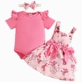 thumbnail image 1 of Newborn Baby Girl Summer Clothes Baby Girl Outfits Long Sleeve Top Plaid Suspender Skirt Floral Dress Headband Baby Clothes 0-3T, 1 of 7