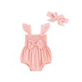 thumbnail image 1 of Newborn Baby Girl Summer Clothes Fly Sleeve Plaid Print Ruffle Jumpsuit with Headband 2Pcs Cute Outfit Set, 1 of 8